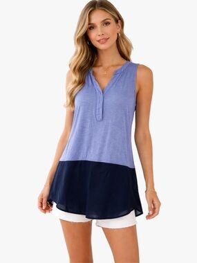 Anthropologie Sunday in Brooklyn Color Block Periwinkle V-Neck Tunic Top Sz S